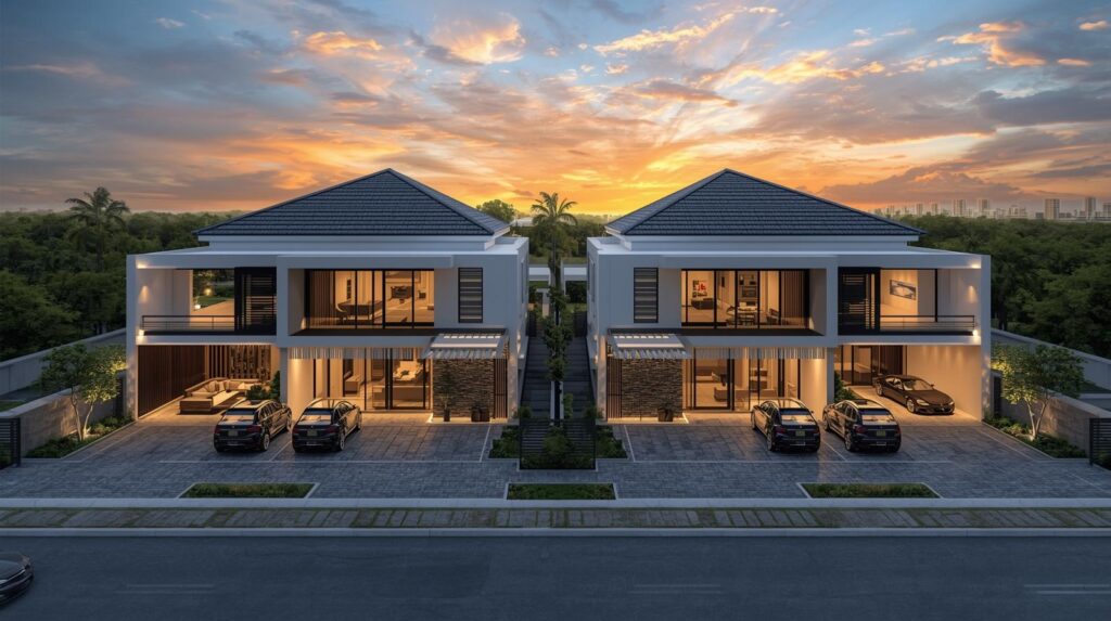 spacious, contemporary houses with modern amenities situated in Abuja, Nigeria, showcasing architectural designs that blend with the local environment.